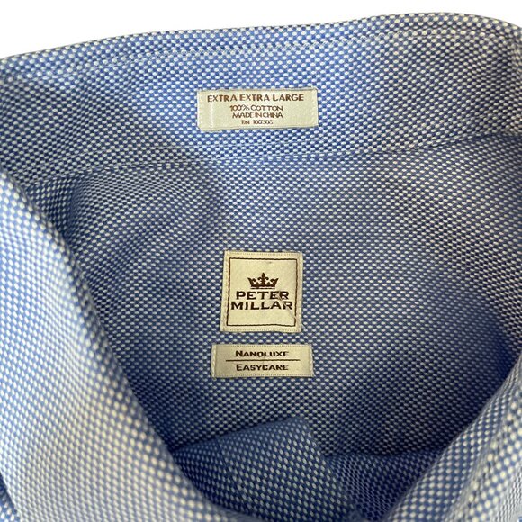 Peter Millar Men's Nanoluxe Blue Long Sleeve Button Down Shirt 2XL - Picture 9 of 10